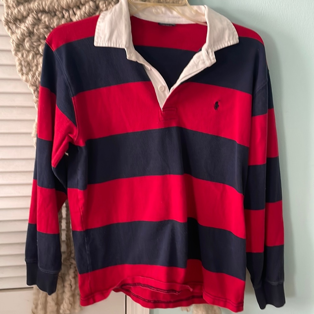 Red and blue striped Ralph Lauren polo for boys. In really good shape